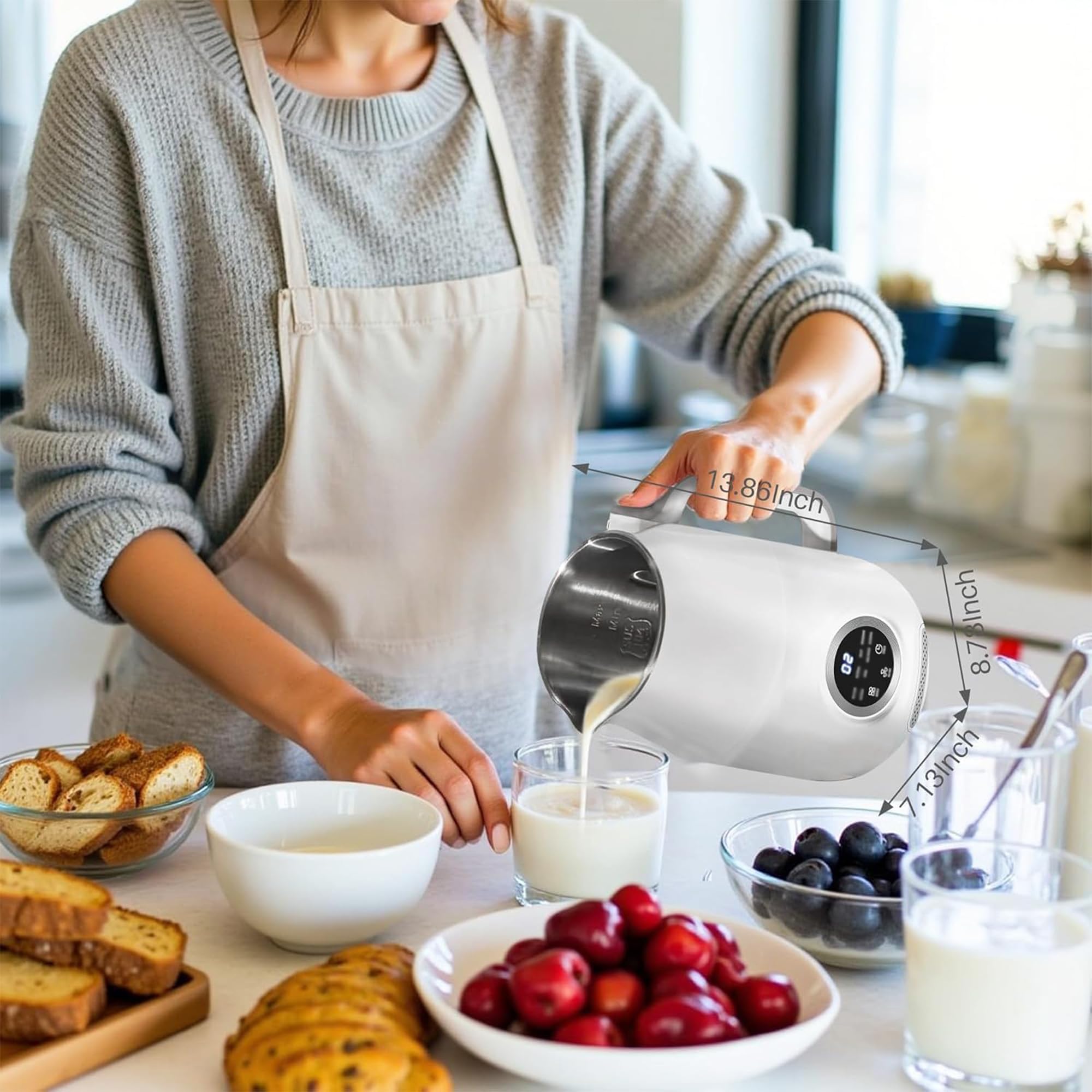 Macchina per latte di noci da 1200 ml, 10 in 1 multifunzionale a base vegetale per latte di mandorle, avena e soia fatto in casa, preparazione automatica del latte di soia