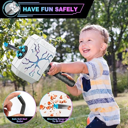 Miniatura 2 de Hammer Dart Blasting Toy para pistolas Nerf con luces, Thor Thunder Mjolnir, juego de disparos, pistola Fortnite para niños, juego de rol de
