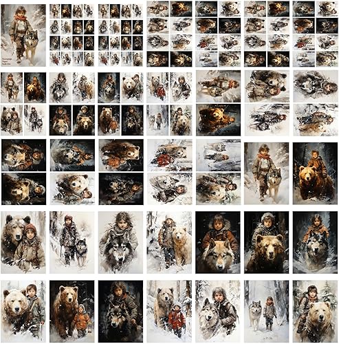 Miniatura 10 de Decoupage - Paquete de papel (35 hojas de 6 x 8 pulgadas), encantadoras personas con alas y abrigos cálidos de Navidad, FLONZ, tarjetas de