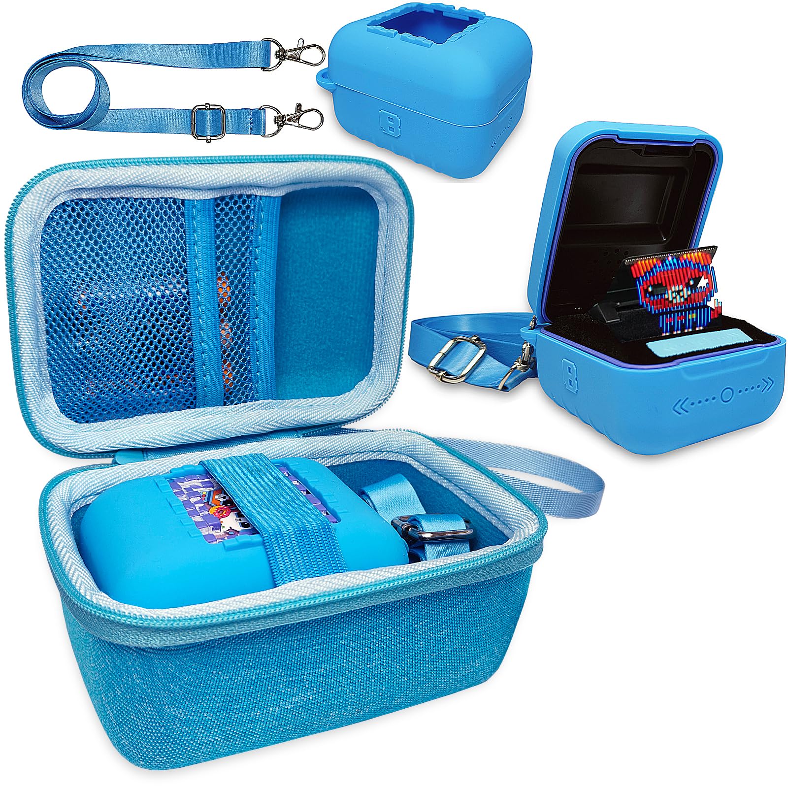 JCHPINE Hard Carrying Case and Silicone Cover for Bitzee Interactive Toy Digital Pet, Accessories Case for Bitzee Virtual Electronic Pets Original 15 Animals (Blue)