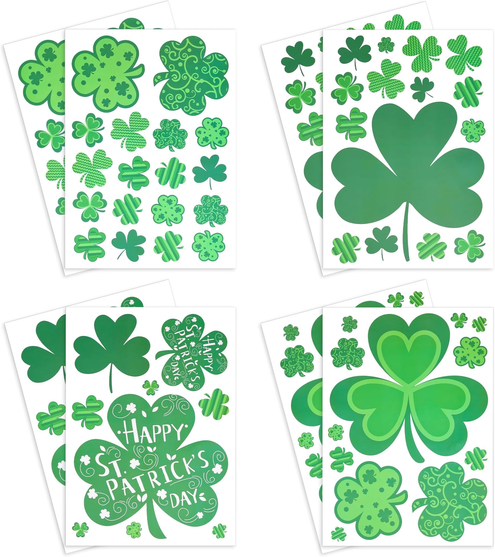 8 Sheets St Patricks Day Window Clings for Glass Windows, 109pcs Shamrock Window Stickers for St Patricks Day Decor, Reusable Electrostatic Spring Window Clings for St Patricks Day Decorations