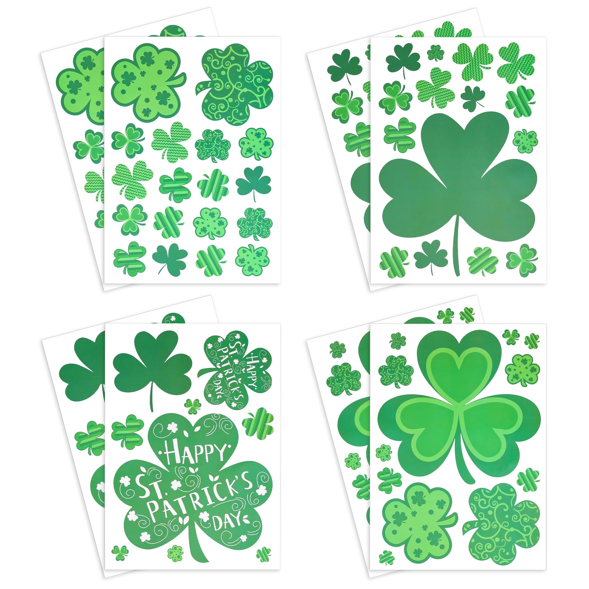 8 Sheets St Patricks Day Window Clings for Glass Windows, 109pcs Shamrock Window Stickers for St Patricks Day Decor, Reusable Electrostatic Spring Window Clings for St Patricks Day Decorations