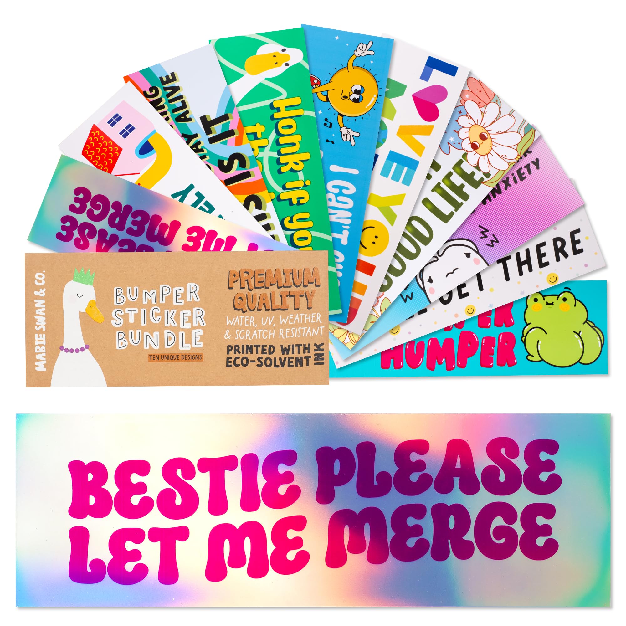 Mabie Swan - 10 Pieces Car Bumper Sticker, Vinyl Waterproof Sticker, Sticker for Car, Sticker for Truck, 9in x 3in (Car Stickers)