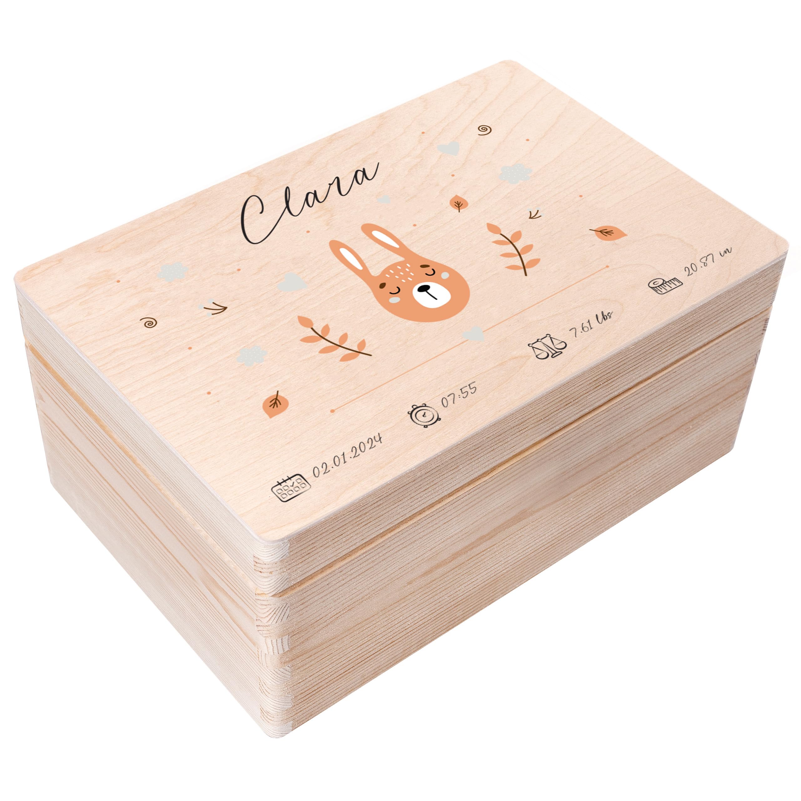 Creative DECO Caja de Recuerdos Personalizada para Bebés/Regalo Niños | Nacimiento Personalizado - Conejo | Cajas de Madera Personalizadas para Niños | Personalizados para Niño y Niña