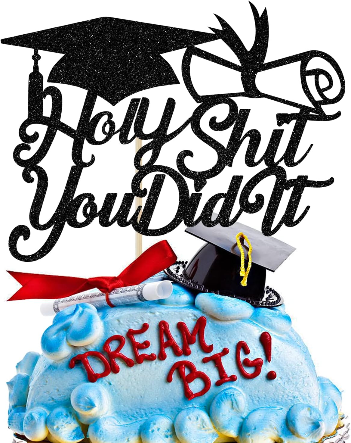 You Did It Cake Topper, So Proud of You, Happy Graduation Cake Decor, Funny Class of 2025 Graduation Party Decorations, Congrats Grad Black Glitter
