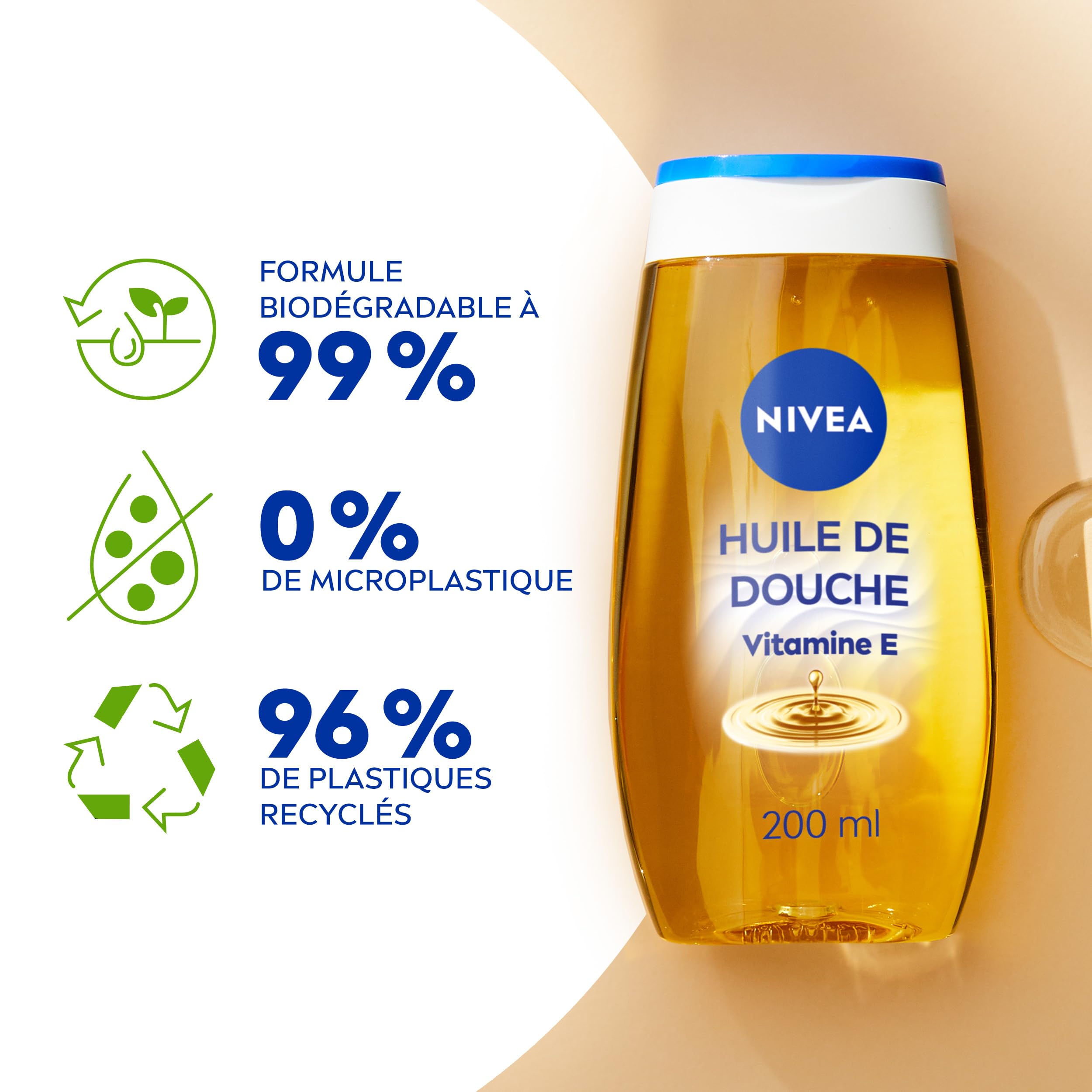 NIVEA Huile de Douche nourrissante 200 ml Gel douche soin Vitamine E huiles naturelles