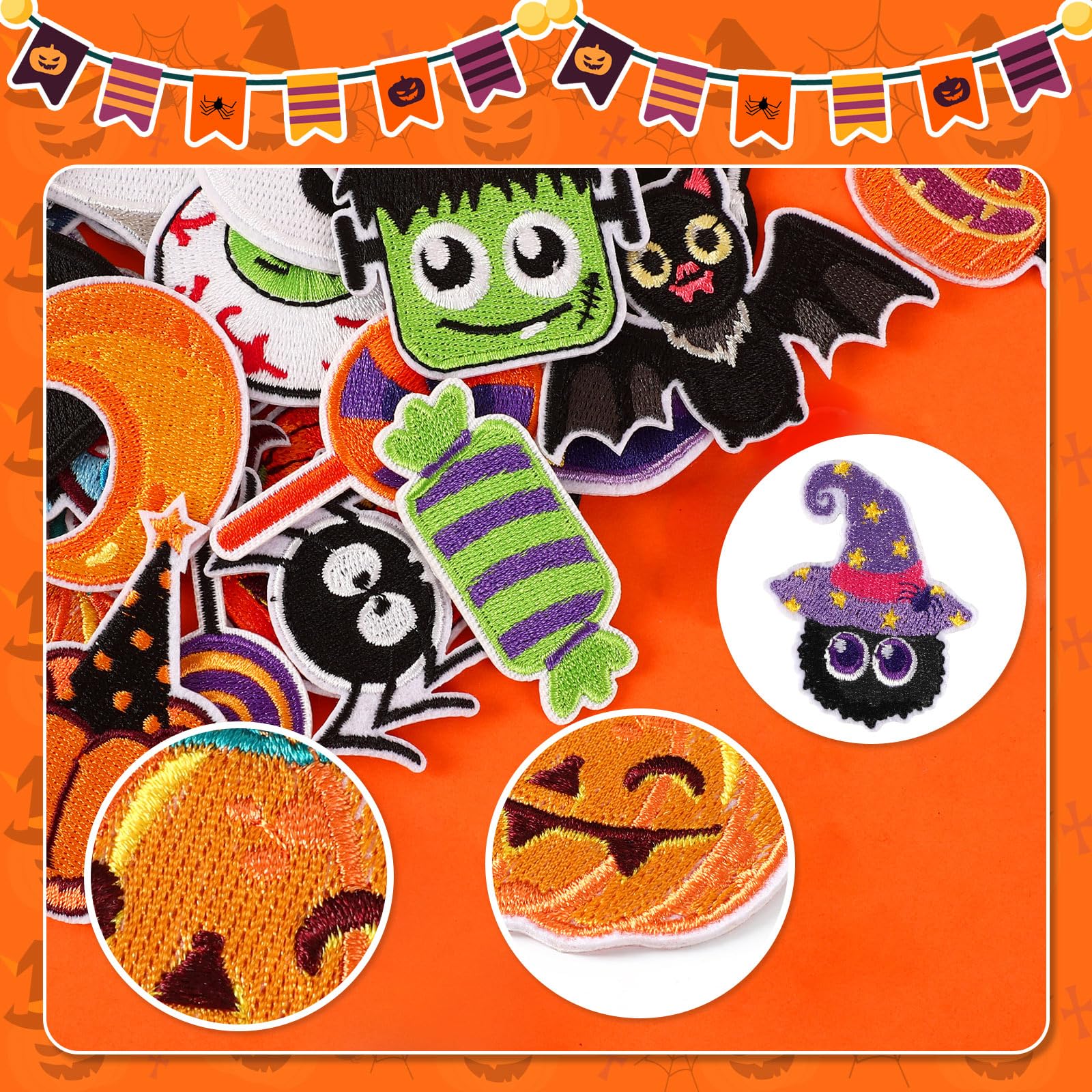 36 parches bordados de Halloween y otoño, parches de reparación de apliques bordados de Halloween, calavera, calabaza, fantasma, gato, bruja, murciélagos, manualidades, para ropa, chaqueta, jeans,