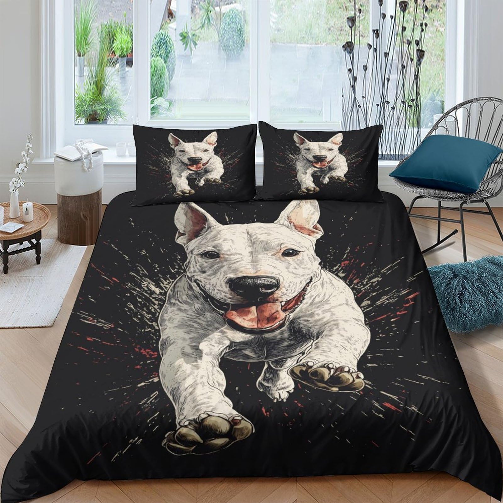 Ctjqhvkz Style-2 3D Printed White Bull Terrier Fitted Sheet Microfiber Black Splash Bed Cover For Bedroom Decor Mattress Protection Single（135X200cm）