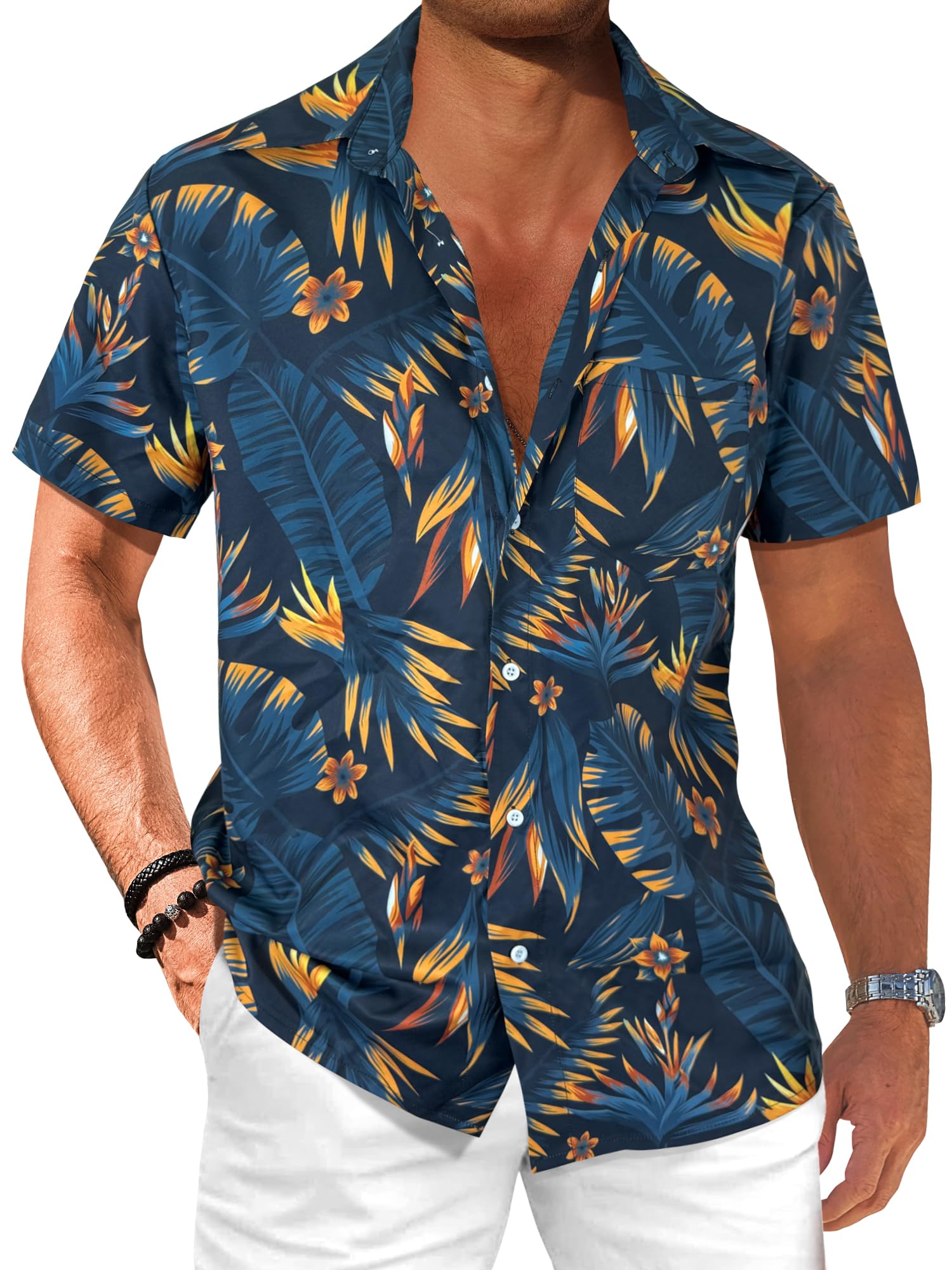 Comdecevis Men's Hawaiian Floral Shirts Short Sleeve Button Down Tropical Summer Beach Shirts