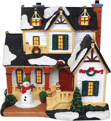 Miniatura 5 de Casa de Pueblo Navideño con Muñeco de Nieve Edificio Coleccionable de Aldea Navideña Musical Iluminada con Nieve Adición Perfecta para tus