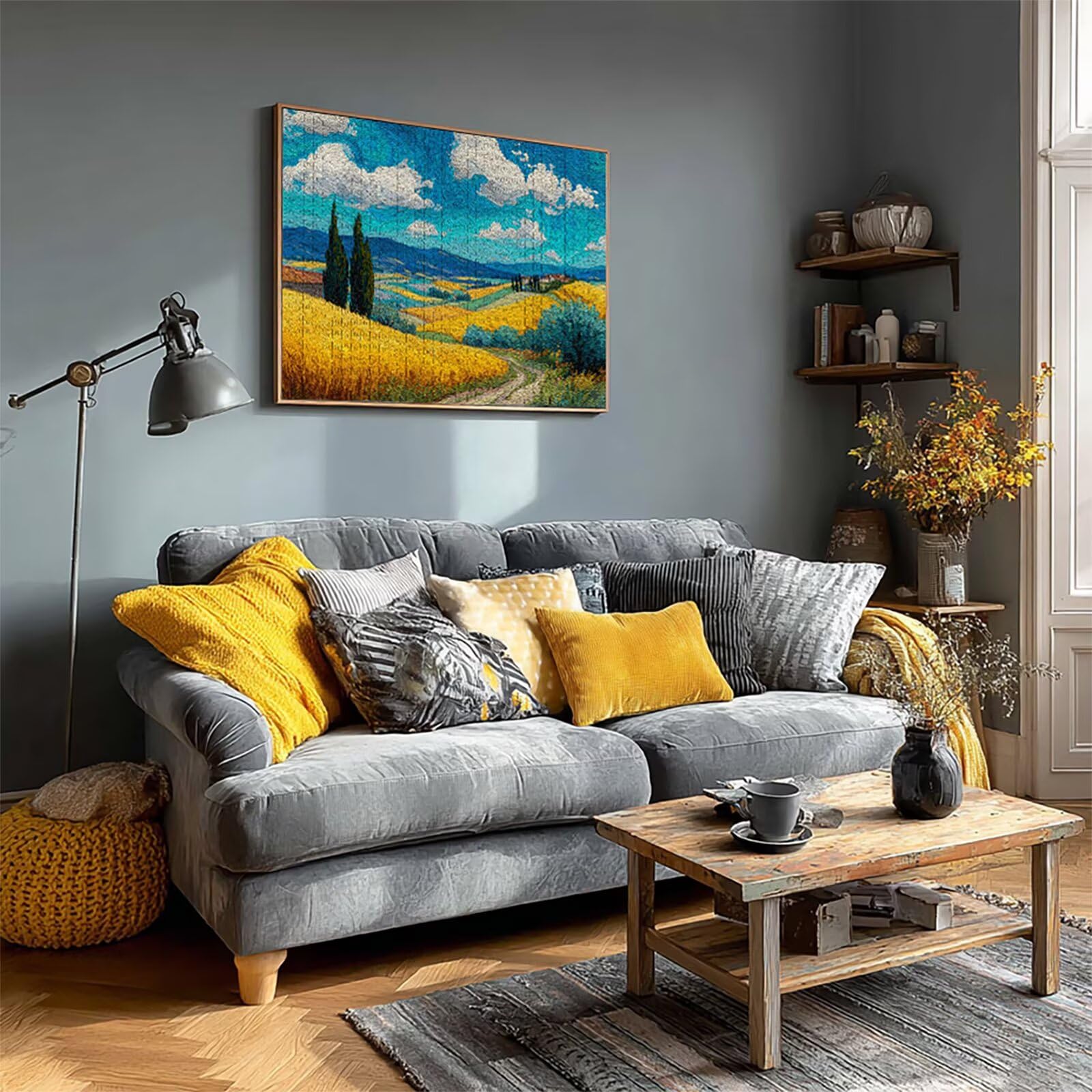 Puzzle 2000 elementów dla dorosłych, drewniane puzzle, 99 x 71 cm, części ściśle do siebie pasują, dla mężczyzn, kobiet, starszych seniorów, dekompresji, letnia dekoracja ścienna, prezenty, niebieskie