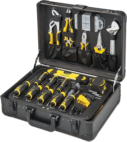STANLEY 142 Piece Mixed Tool Set Maintenance Case, Pliers and Cutters, Adjustable Wrench, Level, Measure, Screwdriver, Hacksaw, Cutter, Hammer, Tightening and Screwing, STMT98109-1 - 1