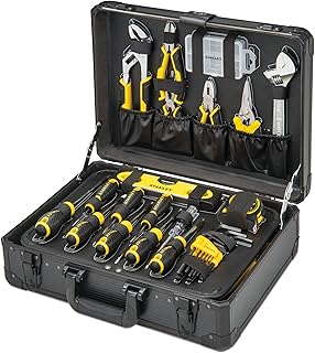 STANLEY Valise de Maintenance 142 Pièces - Pinces et Coupe-Touts, Clé à Molette, Niveau, Mesure, Tournevis, Scie à Métaux, Cutter, Marteau, Outils pour Serrage-Vissage STMT98109-1