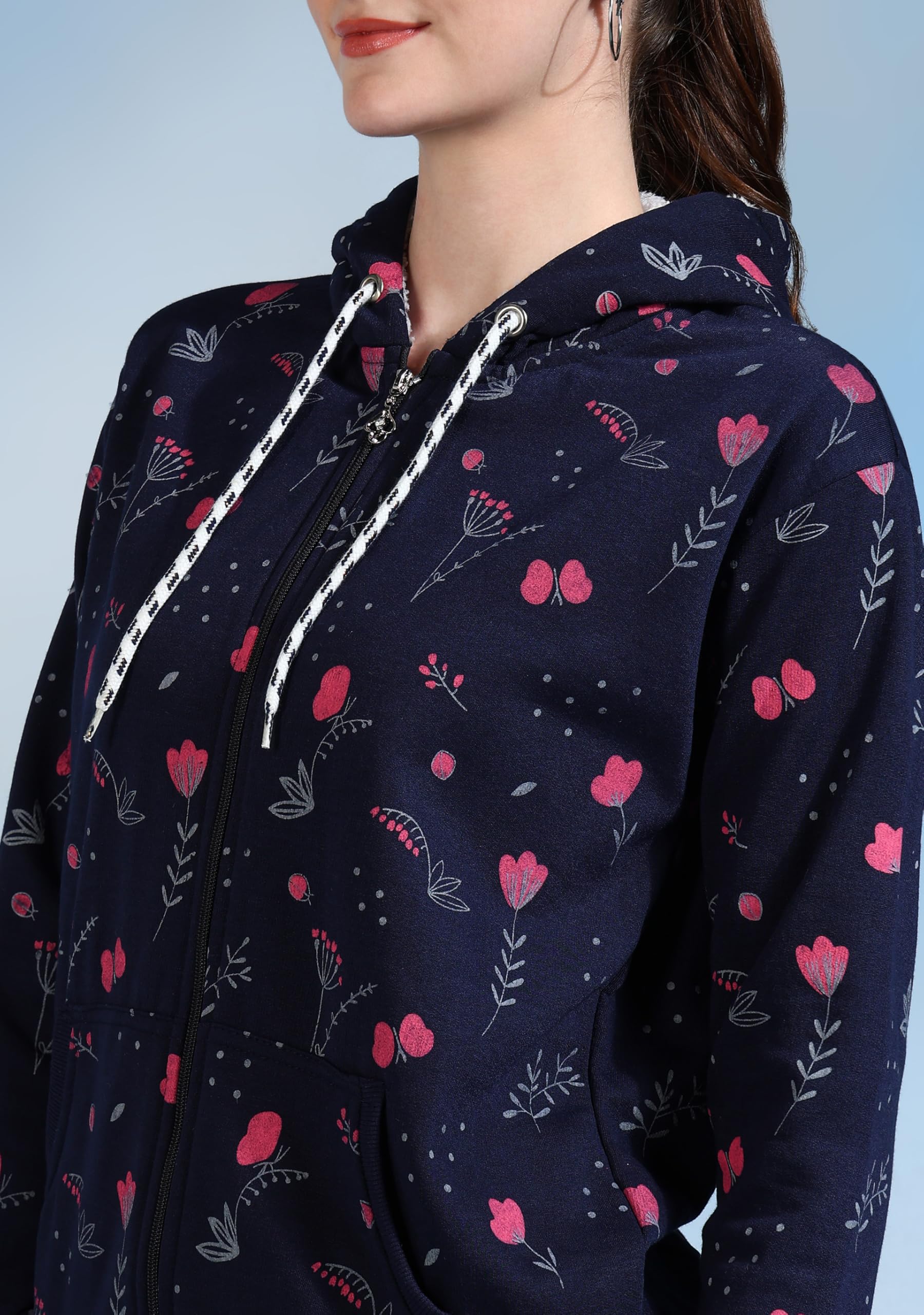 eKools Women's Fleece Fullsleeves Jacket (Flee0018) Navy 2