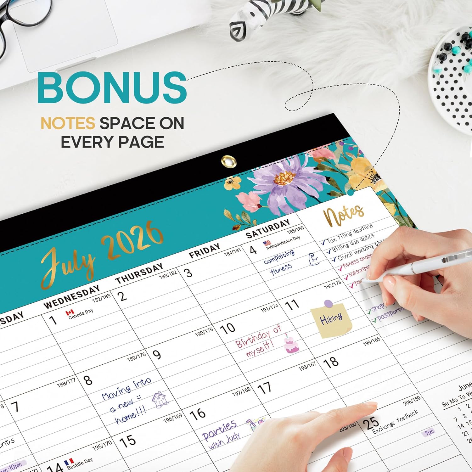 Desk Calendar 2026-2027, 18-Month Calendar Runs from July 2026 to December 2027, Large 17" x 12" Monthly Desktop & Wall Calendar for Home & Office - Floral