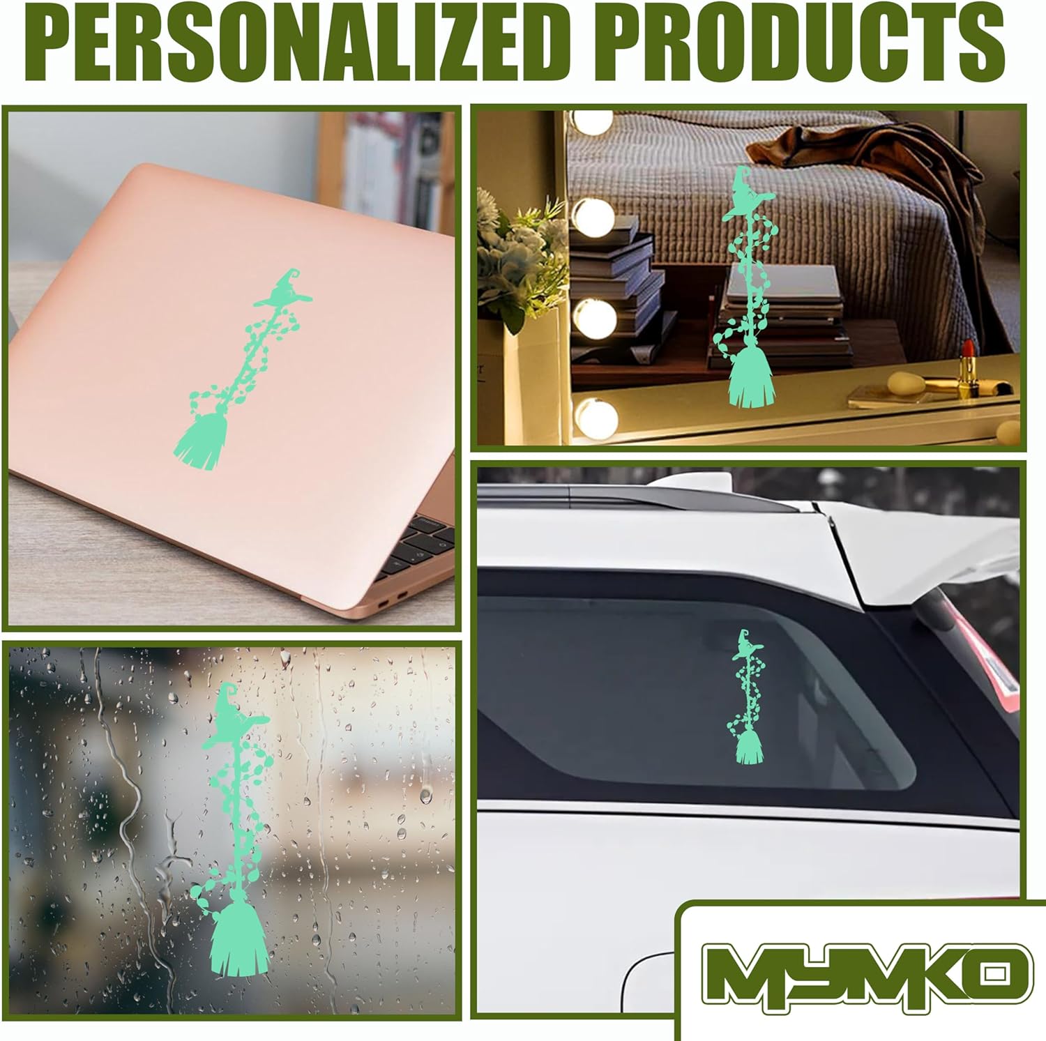 Witch's Broom Hat and Floral Decal, Witchy Gothic Car Window Decals, 6 Inches UV DTF Tranfer Car Stickers, Weatherproof Car Truck Window Bumper Sticker, Car Stickers and Decals for Women Man - Image 4