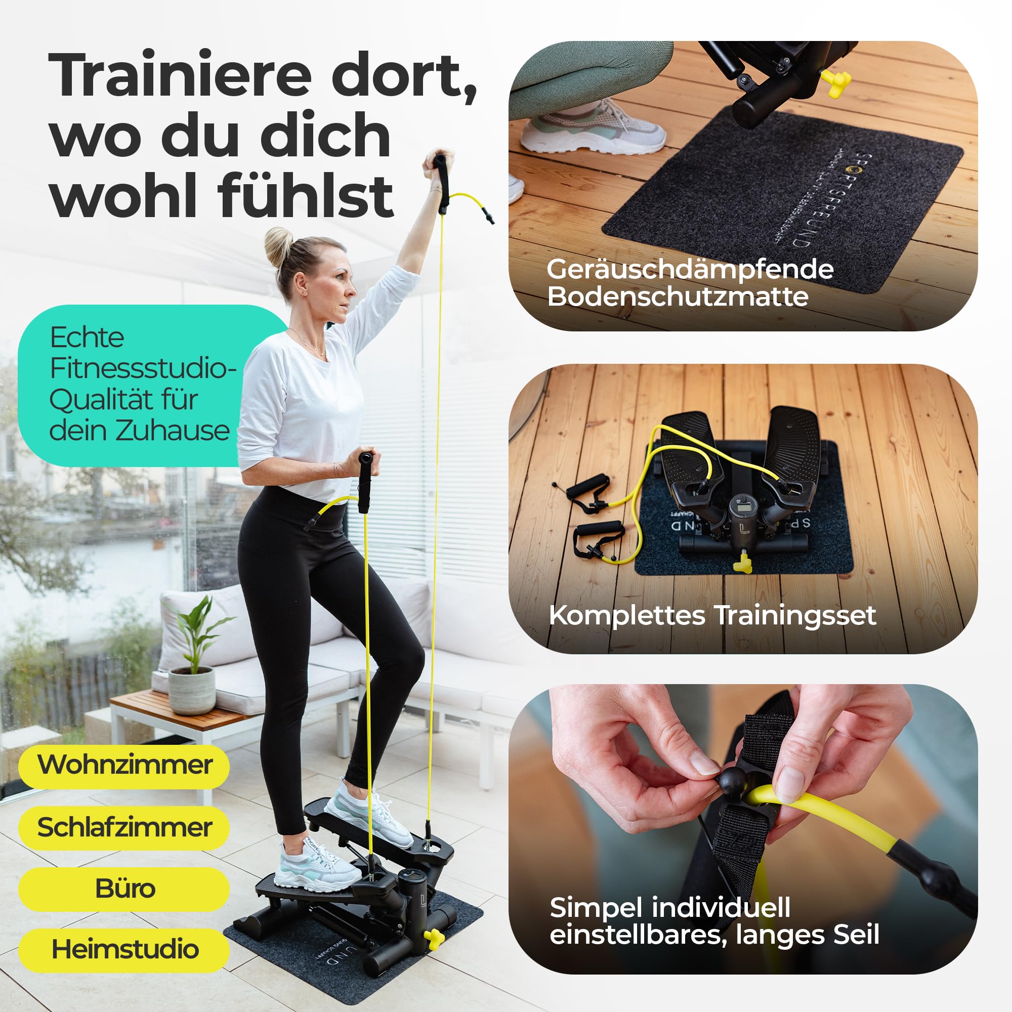 LANDWEHR Stepper für zuhause, Treppensteiger Fitnessgerät, bis 180kg belastbar, Stabile Stahlkonstruktion, Schwarz, Starte jetzt Dein Sicheres Training, von Trainern empfohlen!