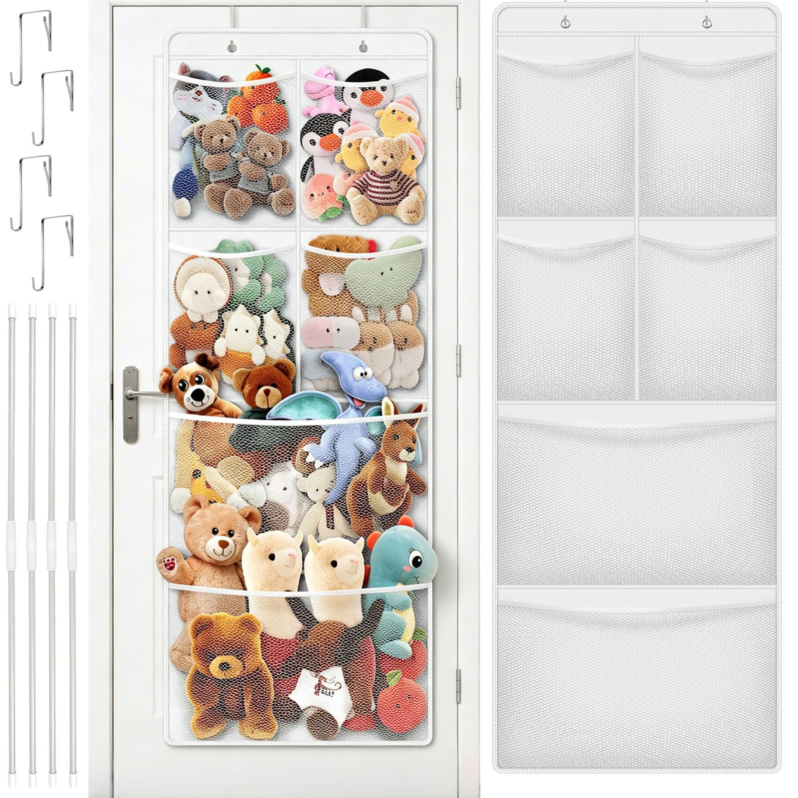Organiseur de rangement peluche robuste avec tiges de soutien