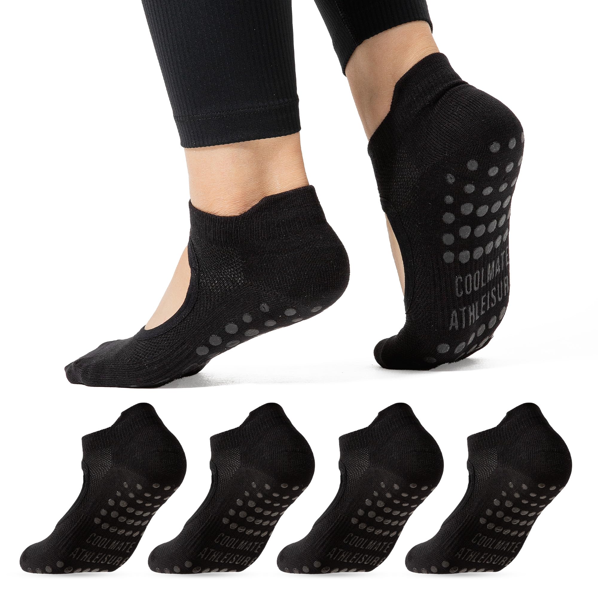 CoolMate Pilates Socks with Grips for Women, Non Slip Yoga Socks