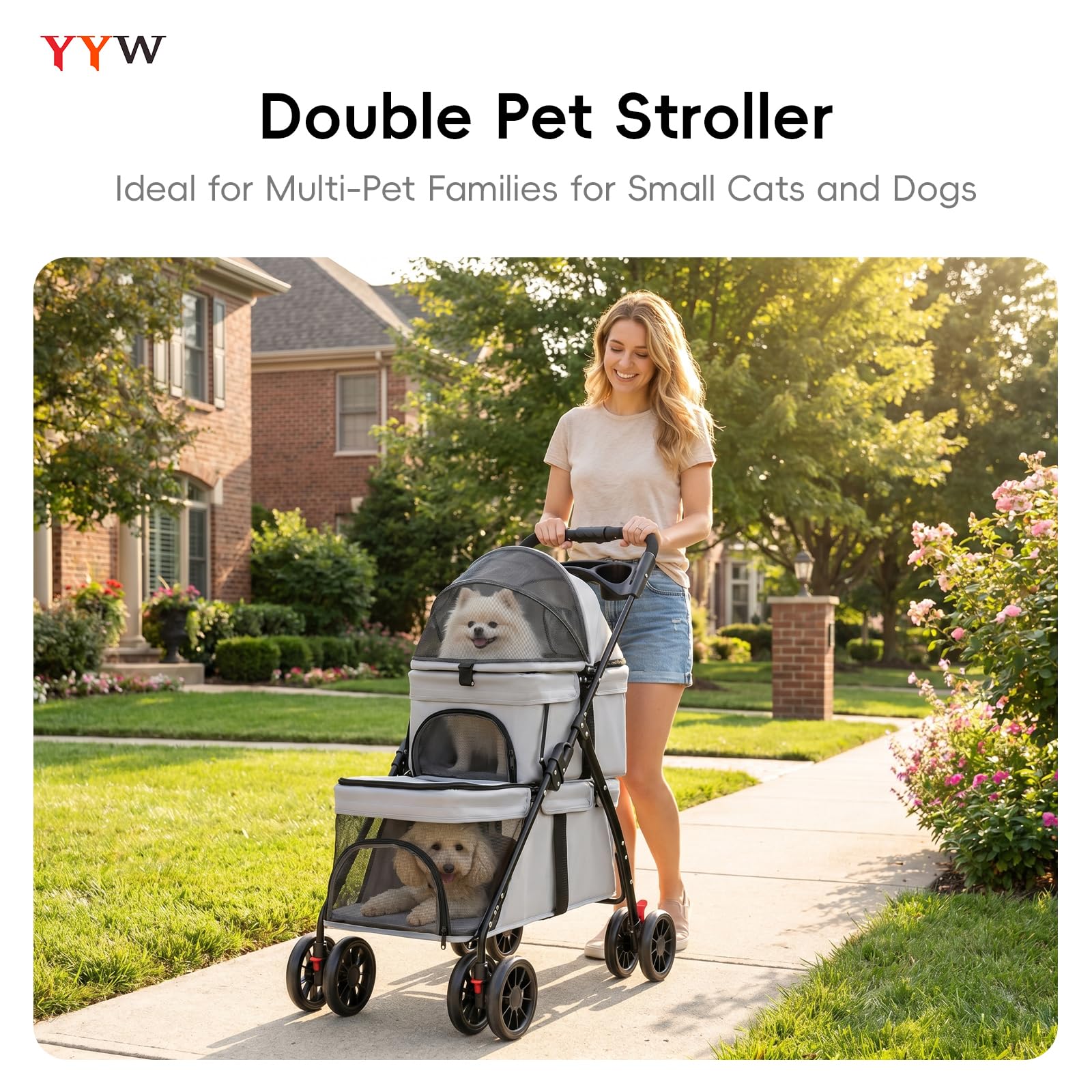 Amazon.com: YYW Double Pet Stroller Foldable 2 Carriages Cup