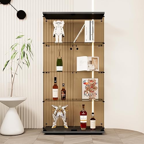 Miniatura 10 de vitrina contemporánea de vidrio de 645 pulgadas con 4 estantes transparente con dos puertas moderna colección de gabinetes Curio estantería de pie