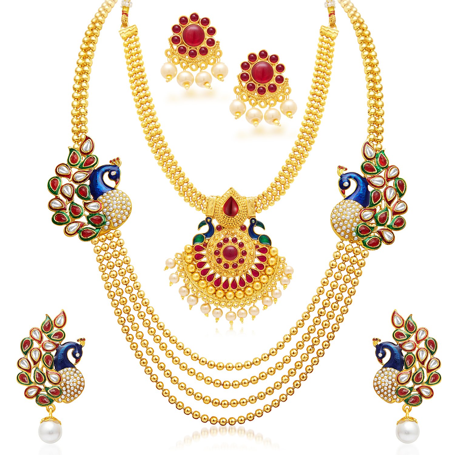 SukkhiPeacock Five String Gold Plated Necklace Set Combo for Women