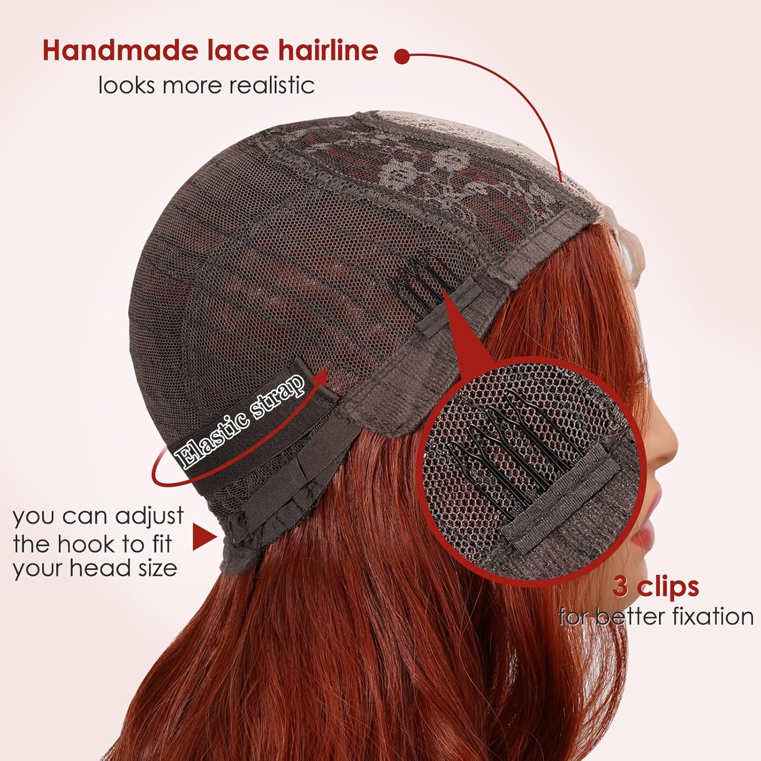 Auburn Wig for Women, 26 Inch Long Wavy Lace Hairline Middle Part Natural Looking Synthetic Heat Resistant Fiber Wigs for Daily, Party, Halloween and Cosplay, Auburn - Image 3