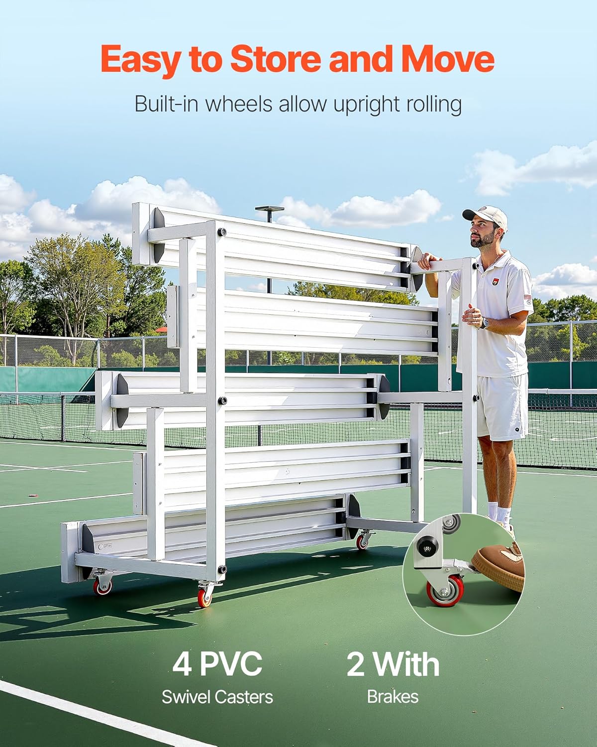 VEVOR Mobile Bleachers, 3-Row Tip-N-Roll Spectator Bleachers with 4 Swivel Casters, Heavy-Duty Aluminum Alloy Seating with Double Foot Planks, Holds 750 lbs / 340 kg per Tier, for Sports Events