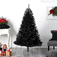 Vista 8 de Nearly Natural Árbol de Navidad artificial negro de 6 pies con 400 luces LED transparentes y 1036 puntas