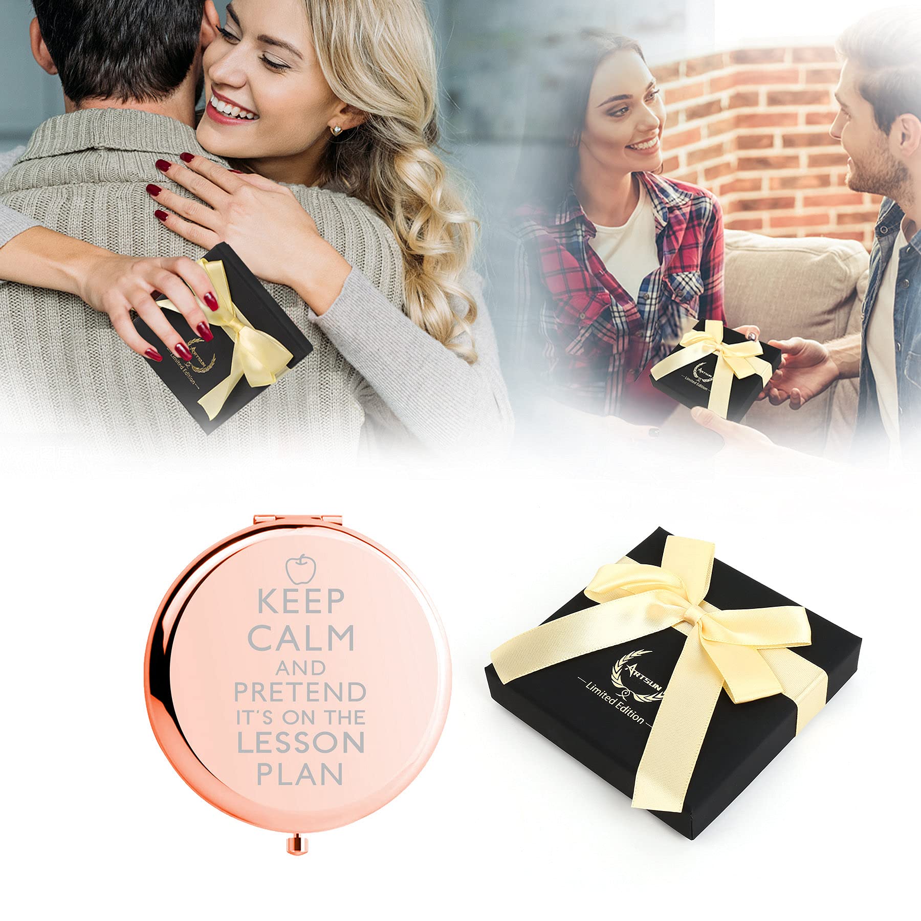 ILIKAKA Lehrer-Geschenk – Gravierter Make-up-Spiegel Mit Spruch „Keep Calm And Pretend It's On The Lesson Plan“
