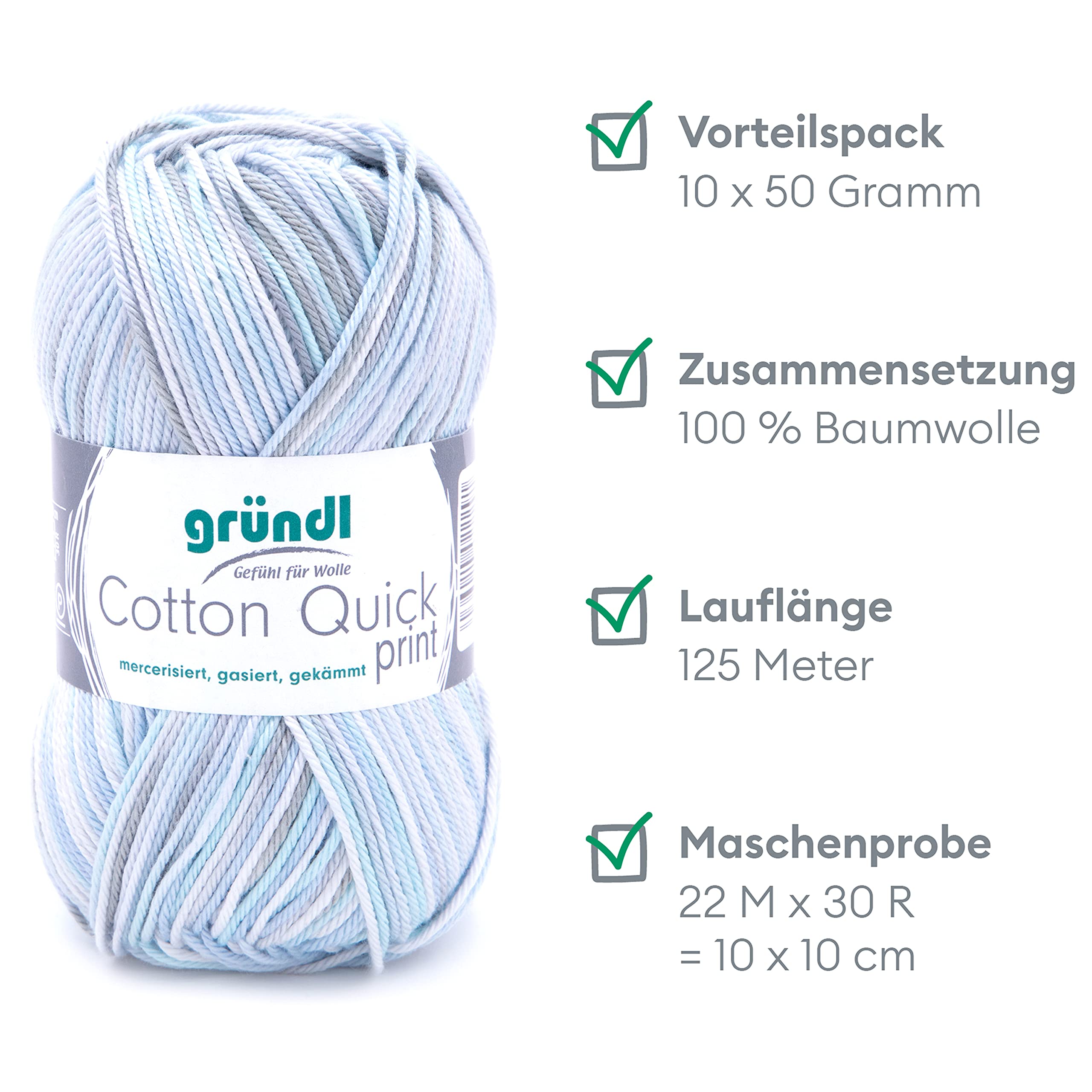Gründl Cotton Quick Print Knitting/Crochet Yarn (Colourful Yarn Made of 100% Cotton, Oeko-TEX Certified, 50 g / 125 m - Image 2