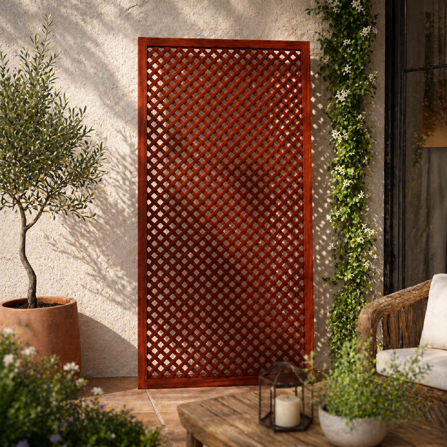 Traliccio Divisorio In Legno Di Pino Per Giardino Balcone E Terrazza Pannello Grigliato Per Piante Rampicanti Privacy Outdoor Design Decorativo 90 x 183 Cm Legno Scuro