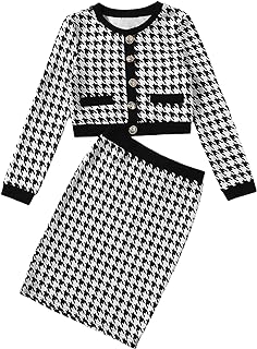 Girl's Two Piece Outfits Houndstooth Button Front Blazer...