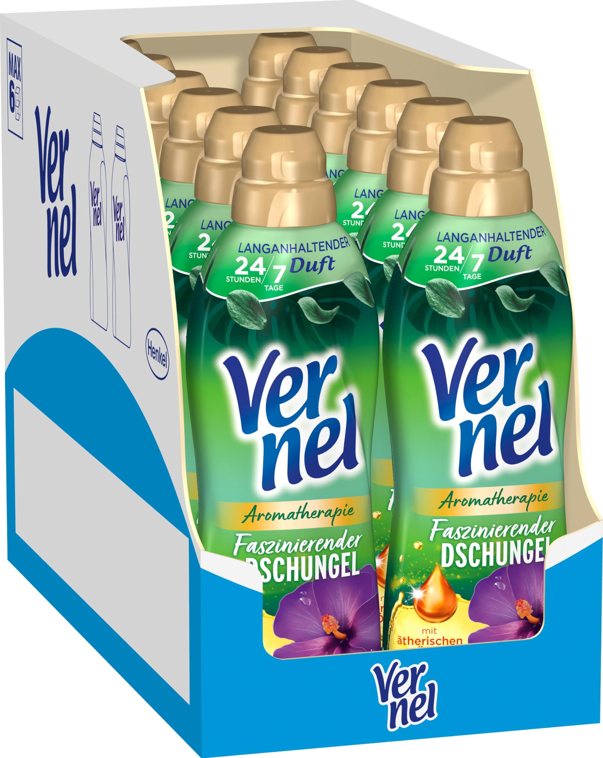 VERNEL Aromatherapie Faszinierender Dschungel Weichspüler 444WL (12x37 Waschladungen), langanhaltender Wäscheduft mit ätherischen Ölen für 24/7 Frische, recycelbare Flasche