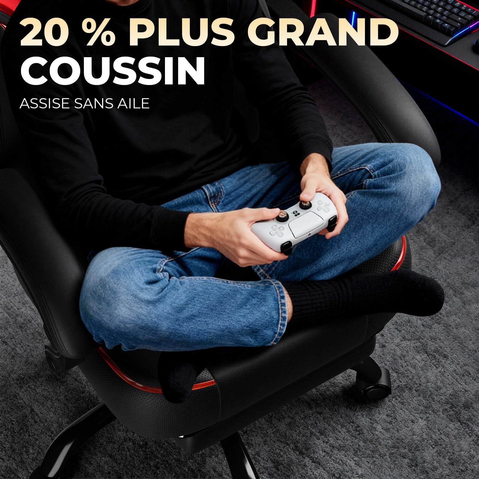 GTPLAYER Chaise Gaming avec Repose-Pieds, réglable en Hauteur, accoudoirs réglables, Repose-Pieds intégré, Fauteuil Gaming pour jusqu'à 200 kg, pivotant à 360°, Rouge.