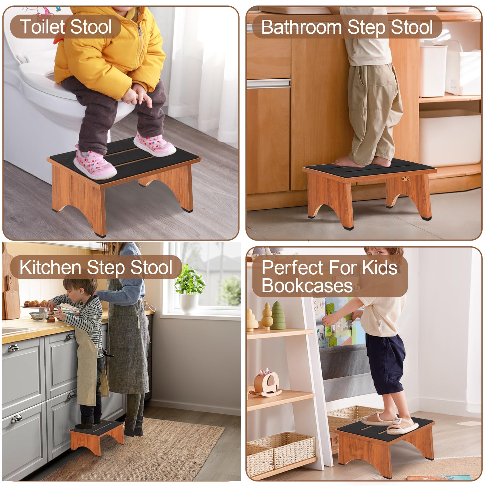 Taburete Plegable de Madera para Adultos y Personas Mayores con Almohadilla de Goma Antideslizante, Ayuda portátil para levantarse de Madera para baño, Cocina, mesita de Noche y más (6.9 IN)