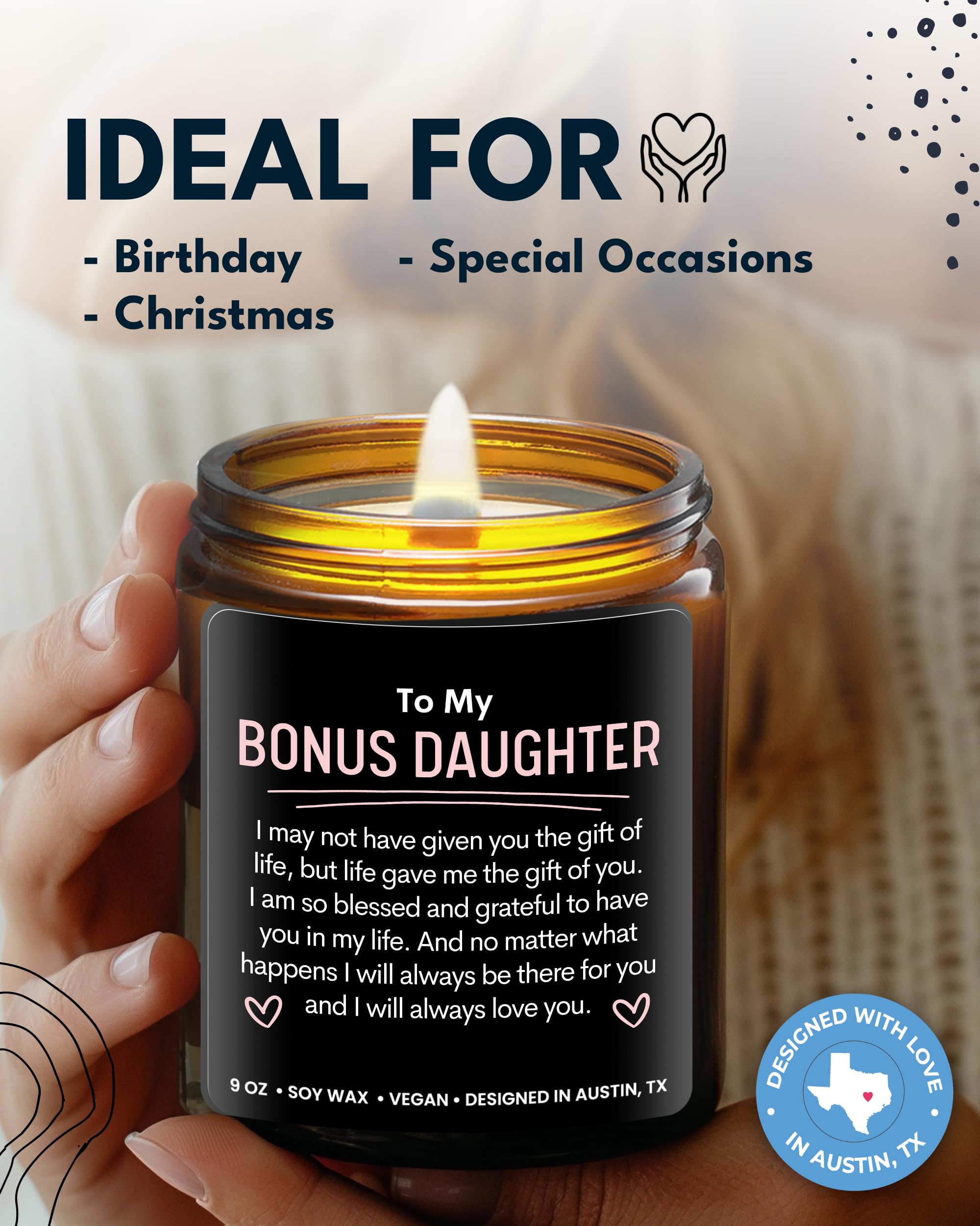Bonus Daughter Candle, Unique Bonus Daughter Gifts for Women, Stepdaughter Gifts from Stepmom, Birthday Gift for Daughter in Law from Mother in Law, Ideal Present for Christmas, Gift-Ready