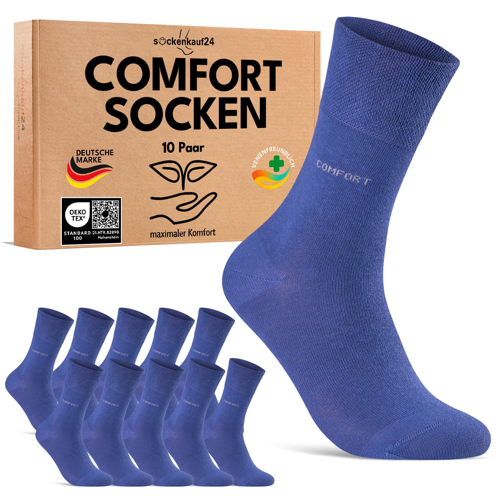 sockenkauf24 10 Paar Comfort Socken ohne Gummibund & ohne Naht für Damen & Herren Gesundheitssocken ohne Gummi mit Komfortbund