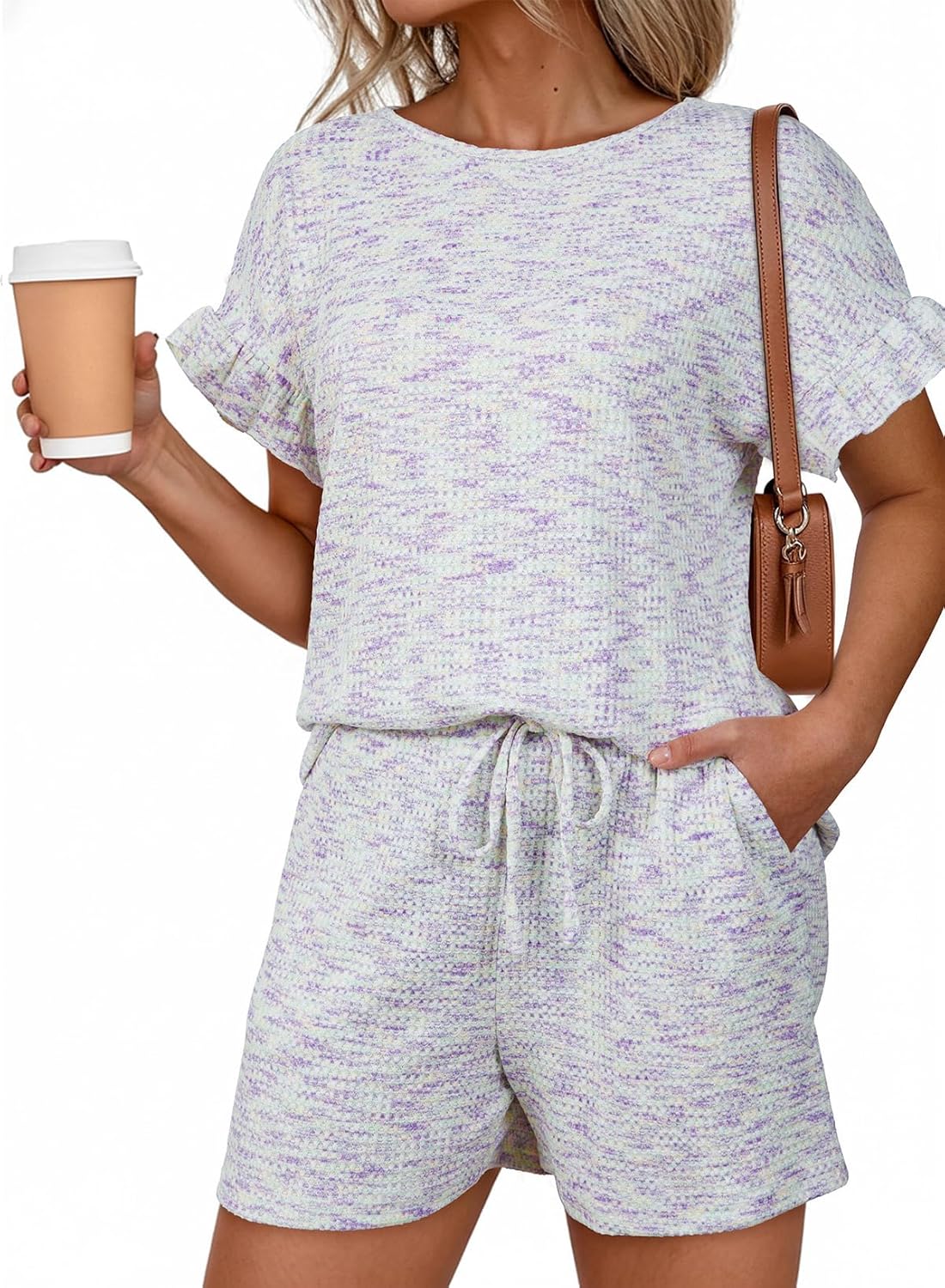 Dokotoo Women's 2 Piece Short Sleeve Outfits Casual Summer Shorts Set Lounge Matching Sets with Pockets