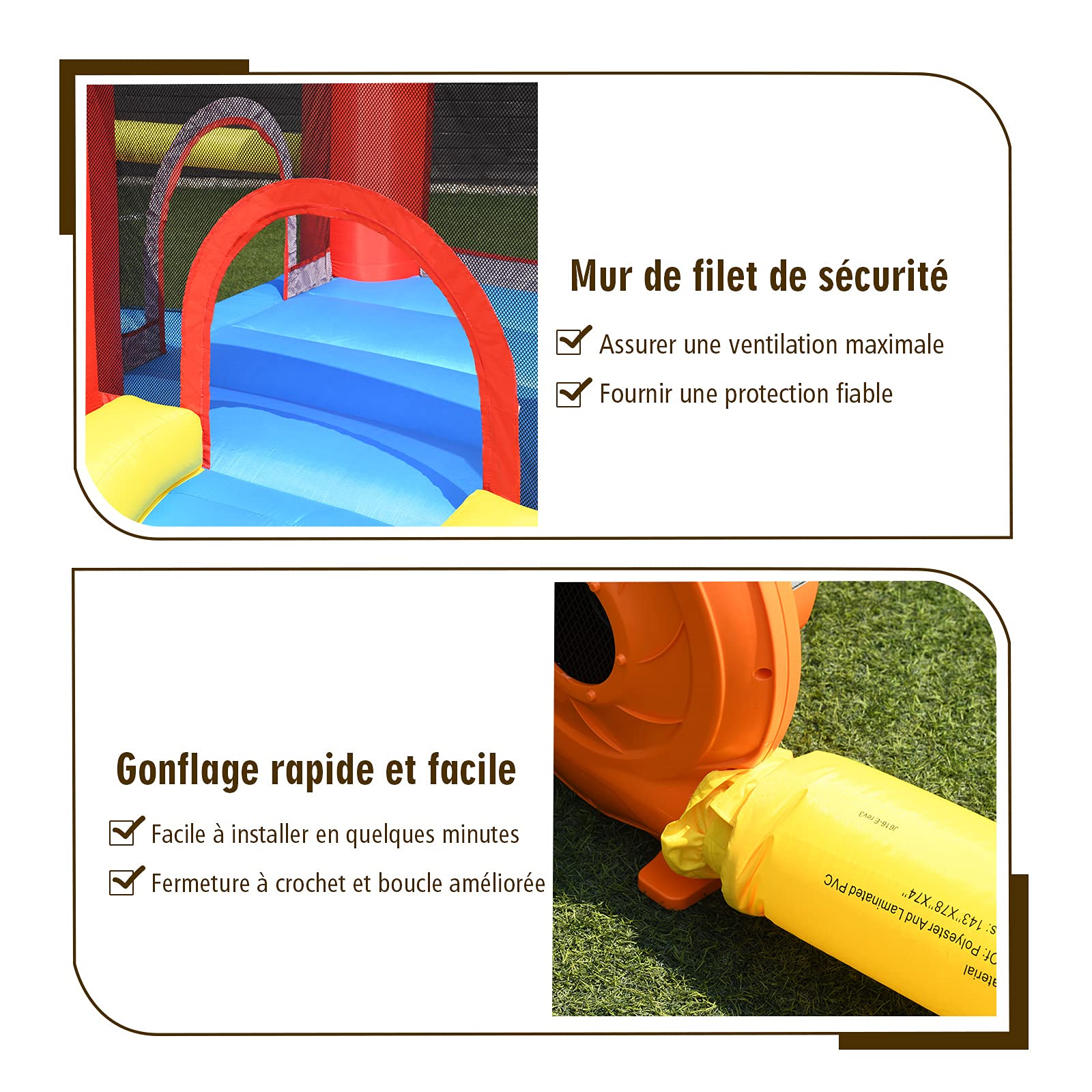 COSTWAY Château Gonflable avec Toboggan et Souffleur, Aire de Jeux Gonflable avec Maison de Saut et Piscine, But de Football, 60 Boules, Intérieur Extérieur, Charge 90kg pour 3-10 Ans