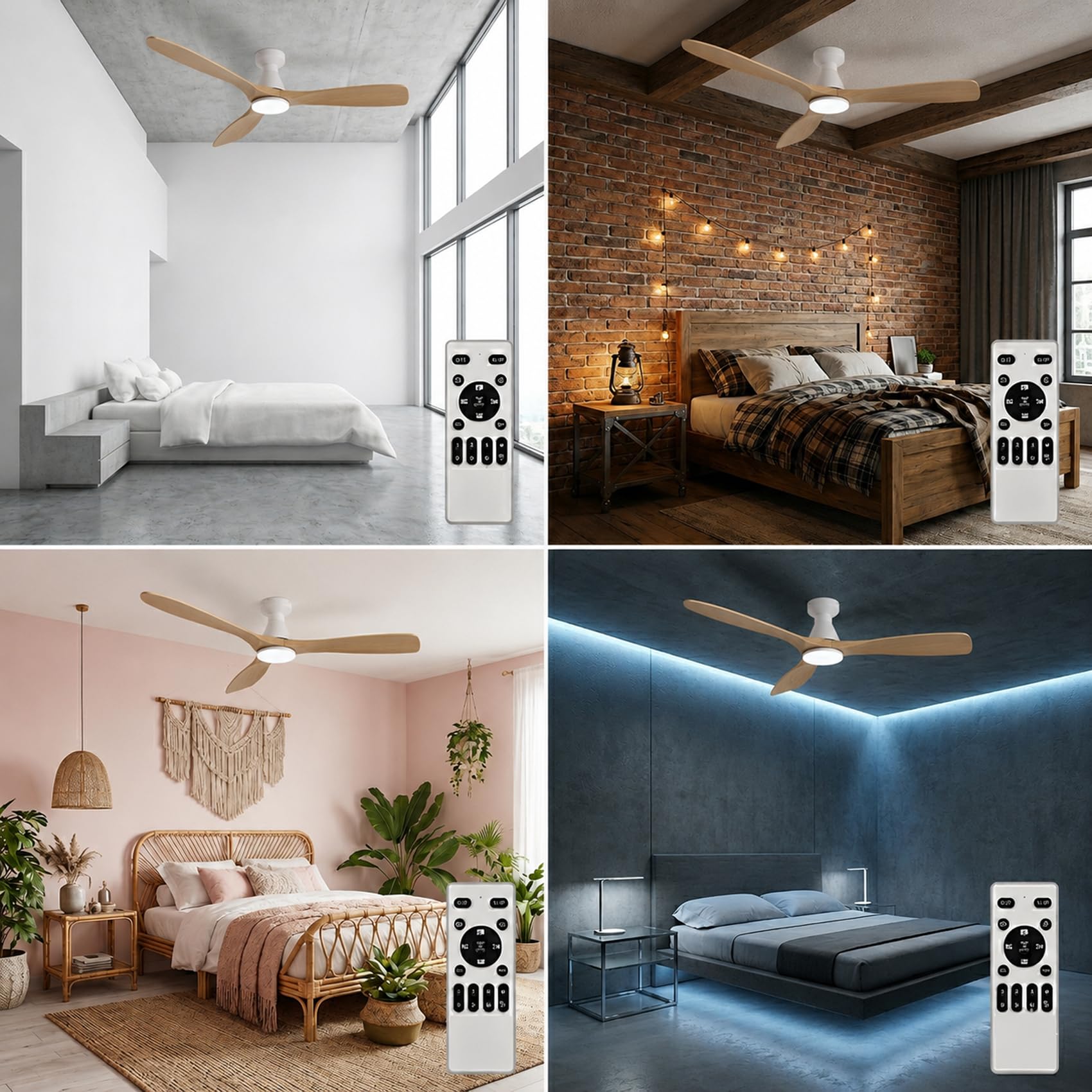 Ventilador de Techo con Luz LED 42" / 106 cm, Motor DC Silencioso 3 Aspas de Plástico Efecto Madera, 6 Velocidades, 3 Temperaturas(3000K-6000K), Función Inversa y Mando a Distancia,Efecto Madera
