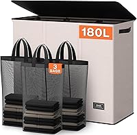 Vista 11 de SOLEDI Cesta de ropa sucia de 180L de 3 secciones, cesta de ropa sucia extra grande con tapa, cesta de ropa sucia con asa resistente, organizador