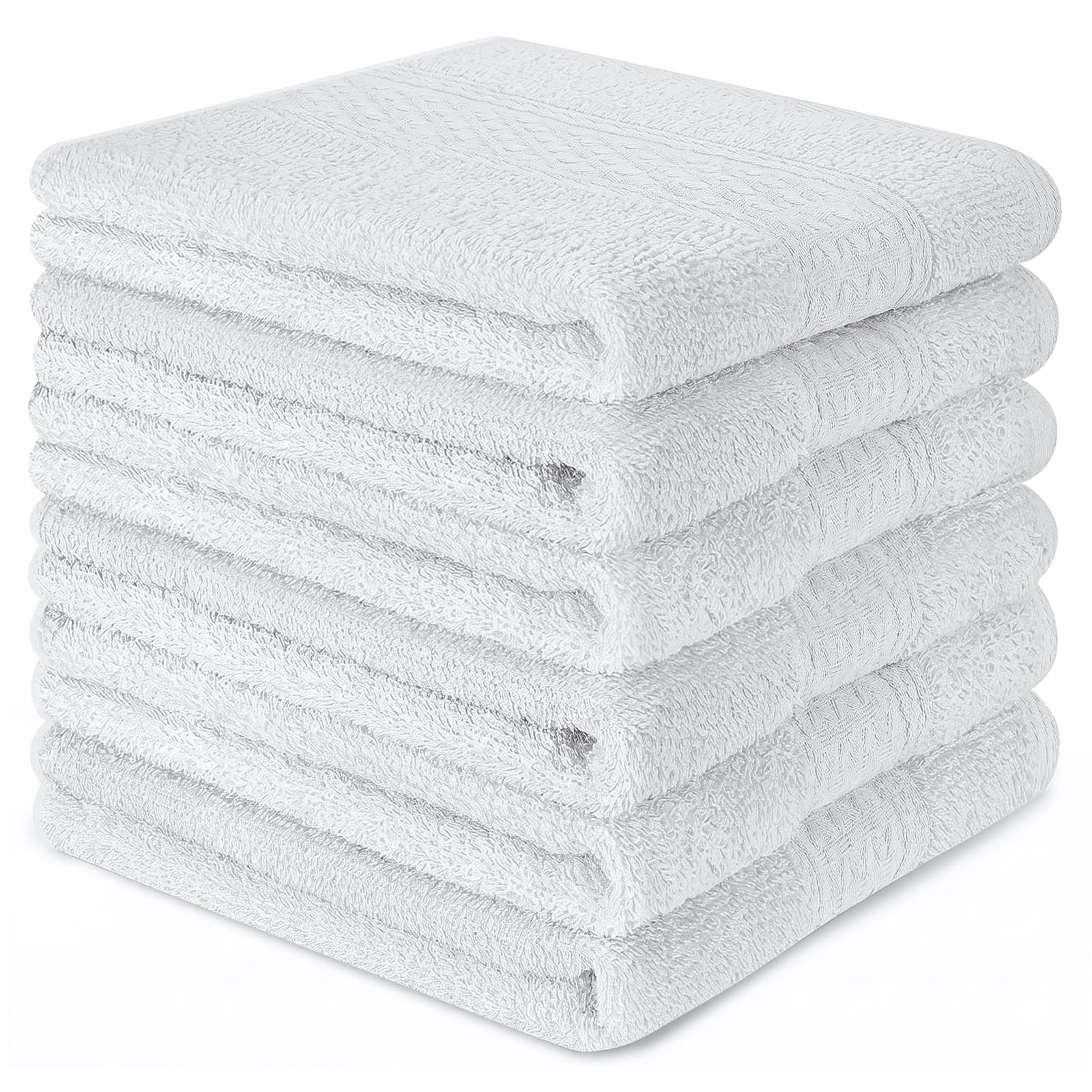 6 Pack 100% Cotton Wash Cloth, 13x13 Inch Highly Absorbent and Soft Feel Fingertip Towels, Machine Washable Washcloths for Bathroom, Gym, Hotel, Spa and Kitchen, White-image-20