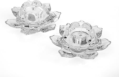 Shannon by Godinger - Juego de 2 portavelas de cristal de loto