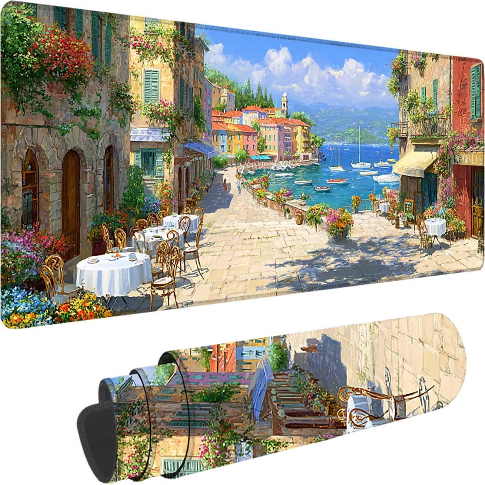 Niebieska podkładka pod mysz 1500 x 800 x 3 mm duża podkładka pod mysz XXL ulica pod biurko dla graczy, szyte krawędzie, antypoślizgowa gumowa podkładka pod mysz do laptopa, dekoracja domu l-5771