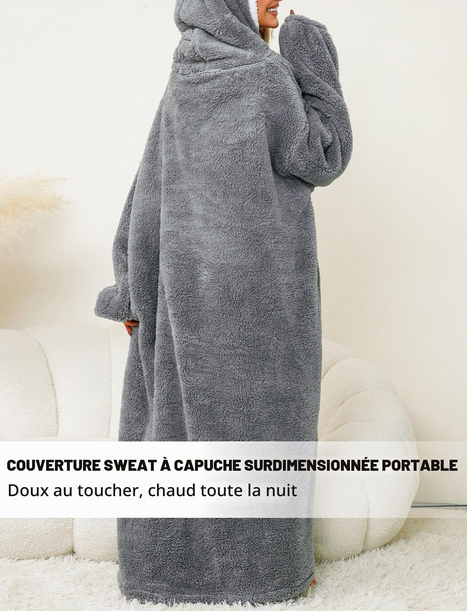 Extra Long Sweat à Capuche Femme Doux et Chaud Couverture avec Capuche en Peluche Wearable Blanket Hoodie Oversize
