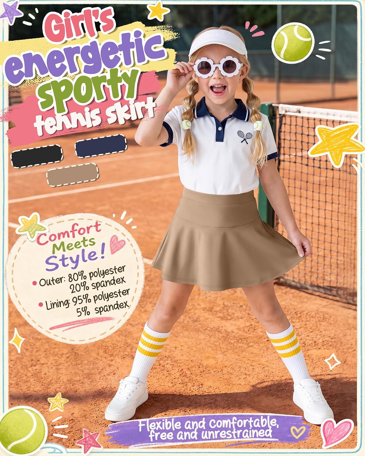 Halfchet 3 Pack Girls Athletic Skorts Tennis Skirts with Shorts Kids School Casual Golf Outfit with Pockets for 5-14 Years