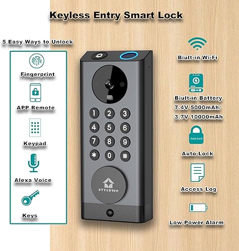 Miniatura 3 de Cerradura inteligente para cámara, cámara 3 en 1+timbre+entrada sin llave de huellas dactilares, Wi-Fi integrado, soporte Alexa, control remoto de