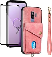 Vista 1 de Asuwish Funda de teléfono para Samsung Galaxy S9 Plus con protector de pantalla de vidrio templado y correa para la muñeca, soporte para tarjeta