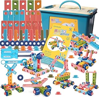 Erector Sets for Kids Ages 4-8, Easy Assembled 163 PCS Building Blocks, STEM Games for 4 5 6 7 8 Year Old Girls Boys Kids, Educational Building Toy STEM Kits with Tools, Design Guide, Storage Bin